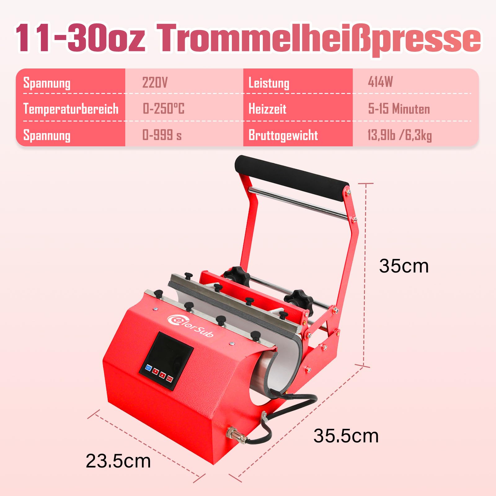 ColorSub Mug Press Tumbler Heißpresse Maschine, Professionelle Tassenpresse Druckgerät 11-30oz Mug Heat Press, Cup Press Sublimationsdruckgerät DIY Transferpresse