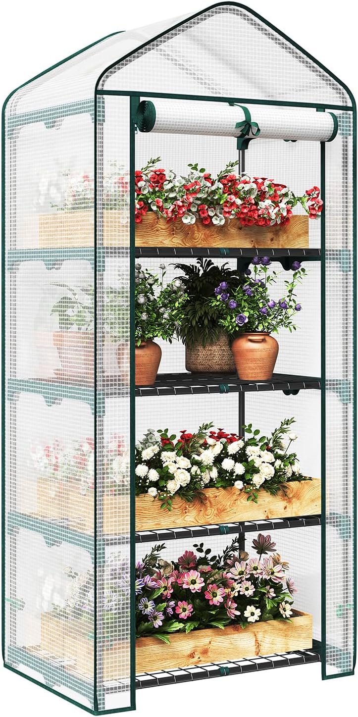 WOLTU Garden Greenhouse Plastic Tomato Greenhouse Vegetable Fruit Flower Plant Shed with Strong Reinforced Cover 69x49x158cm White