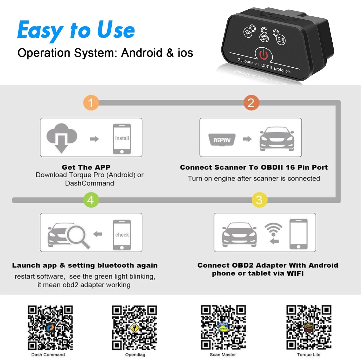 Vgate iCar2 Mini WIFI OBD II czytnik kodów EOBD adapter skanera samochodowego narzędzie diagnostyczne do systemu Android i Windows