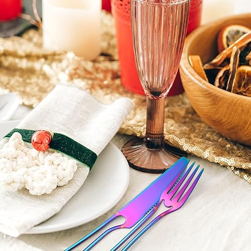 Miniatura 9 de AHOUSEWARE Iridescent Silverware Hollow Design 20 Piece Stainless Steel Flatware Set of 4 include Forks Spoons Knives Rainbow Utensils Color for