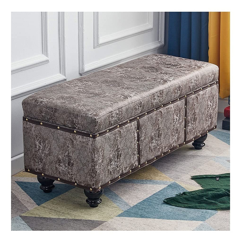 Banc ottoman de rangement en tissu imperméable avec pieds en bois