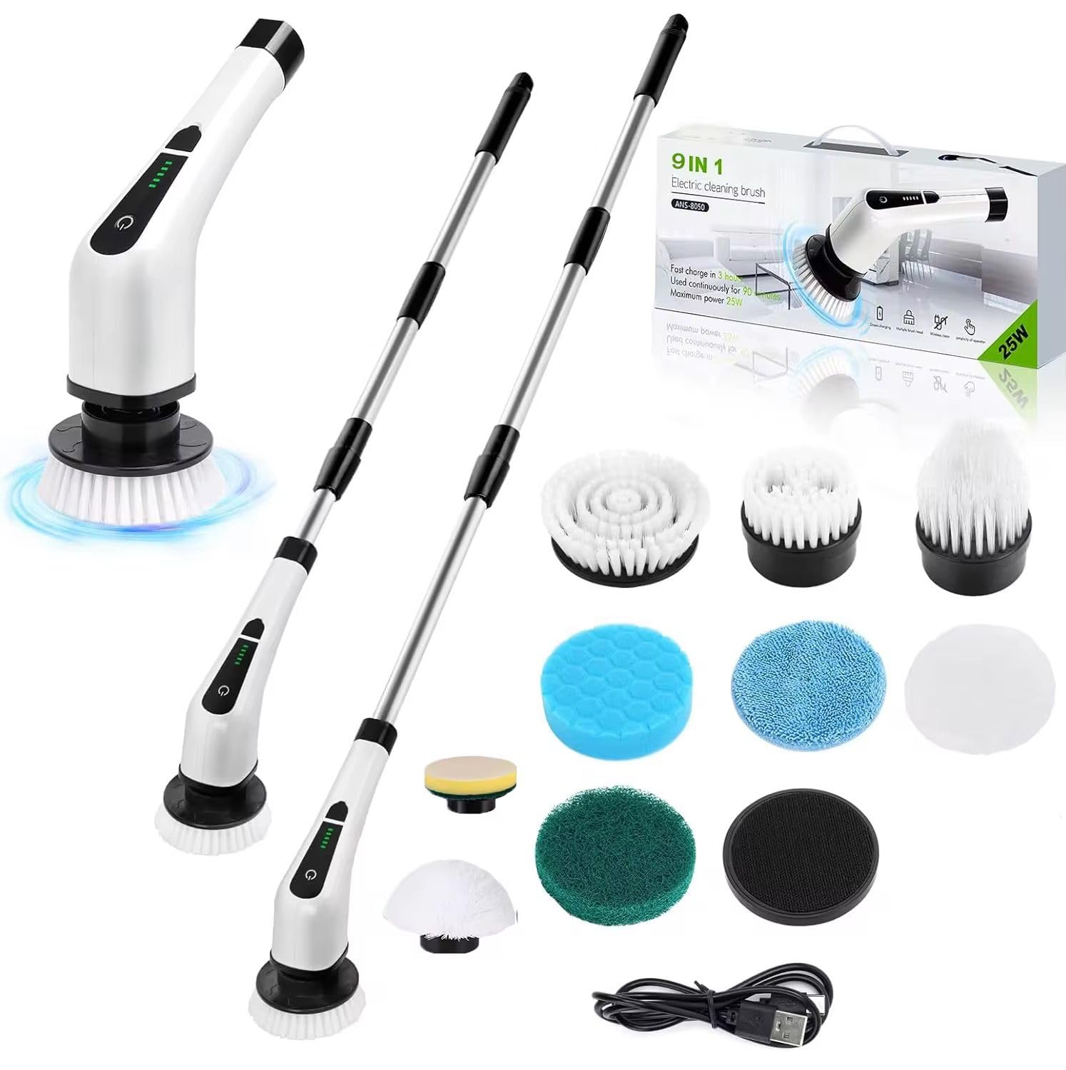 Electric Spin Scrubber New 9 in 1 Electric Cleaning Brush Up to 450RPM Cleaning Power Scrubber with 10