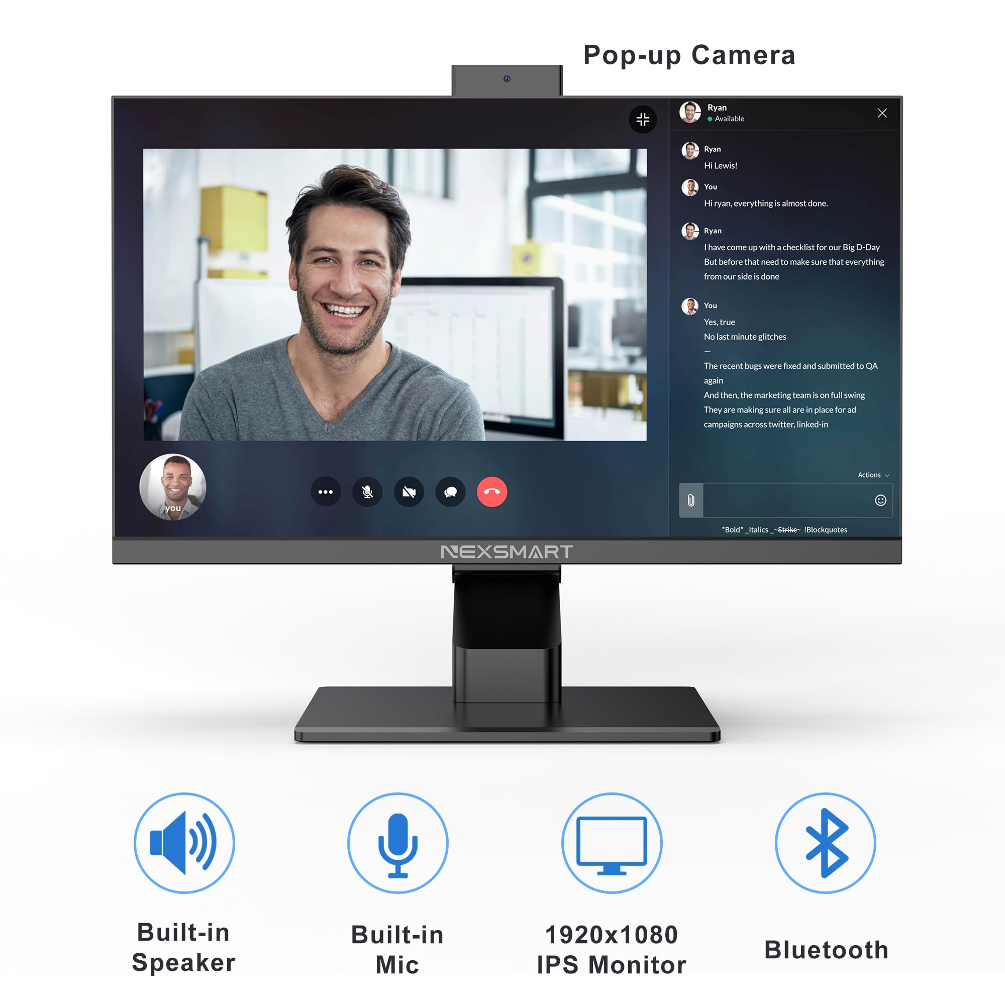 PC All-in-one Desktop Computer Touchscreen Core i7 (fino a 3,8GHz) 23,8'' FHD PC Tutto in uno 8GB RAM 512GB SSD Webcam pop-up Dual Band WiFi Blutooth Angolo dello schermo regolabile da -3° a 60°