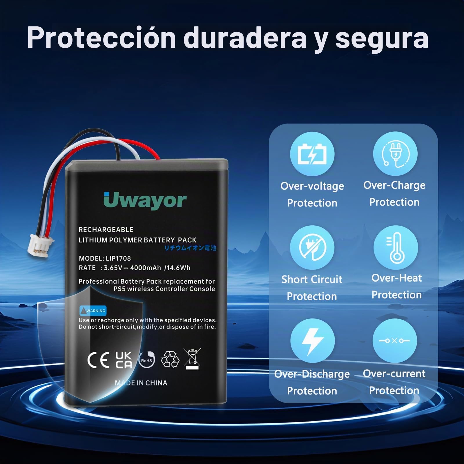 2 baterías de 4000 mAh para mando PS5, LIP1708, repuesto para Sony PlayStation 5 DualSense CFI-ZCT1W Wireless Control