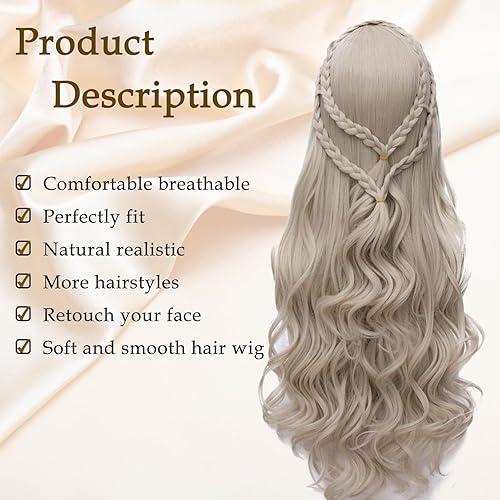 Miniatura 3 de Probeauty Peluca larga rubia trenzada rizada para mujer, pelucas de cosplay para fiesta de disfraces de Halloween, 27 pulgadas
