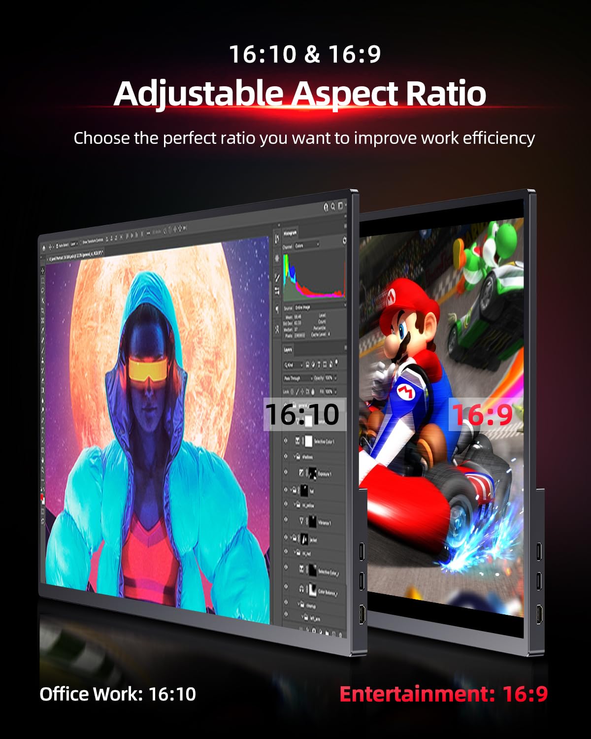 UPERFECT 2K 144 Hz 16-calowy przenośny ekran, mobilny monitor z ekranem QLED 2560 x 1600 16:10 2000:1 Wysoki kontrast Mini HDMI USB C do komputera Laptop Xbo Switch PS-4/5, kompatybilny z VESA