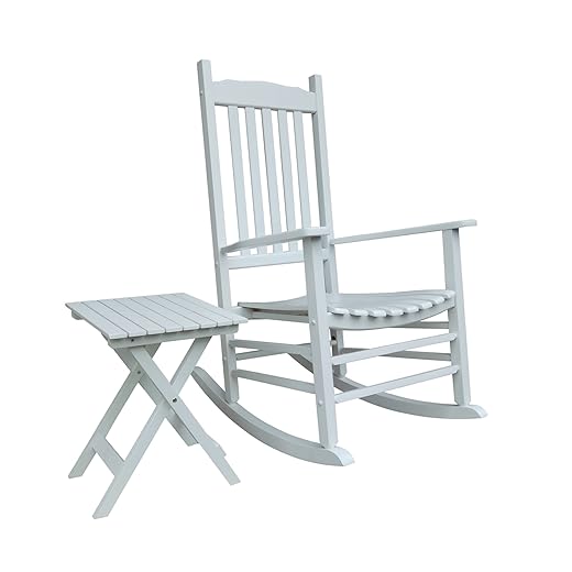 Rocking Rocker - S001WT White Wood Porch Rocker/Outdoor Rocking Chair with Side Table - Set of 2 pcs with Good Price!!!