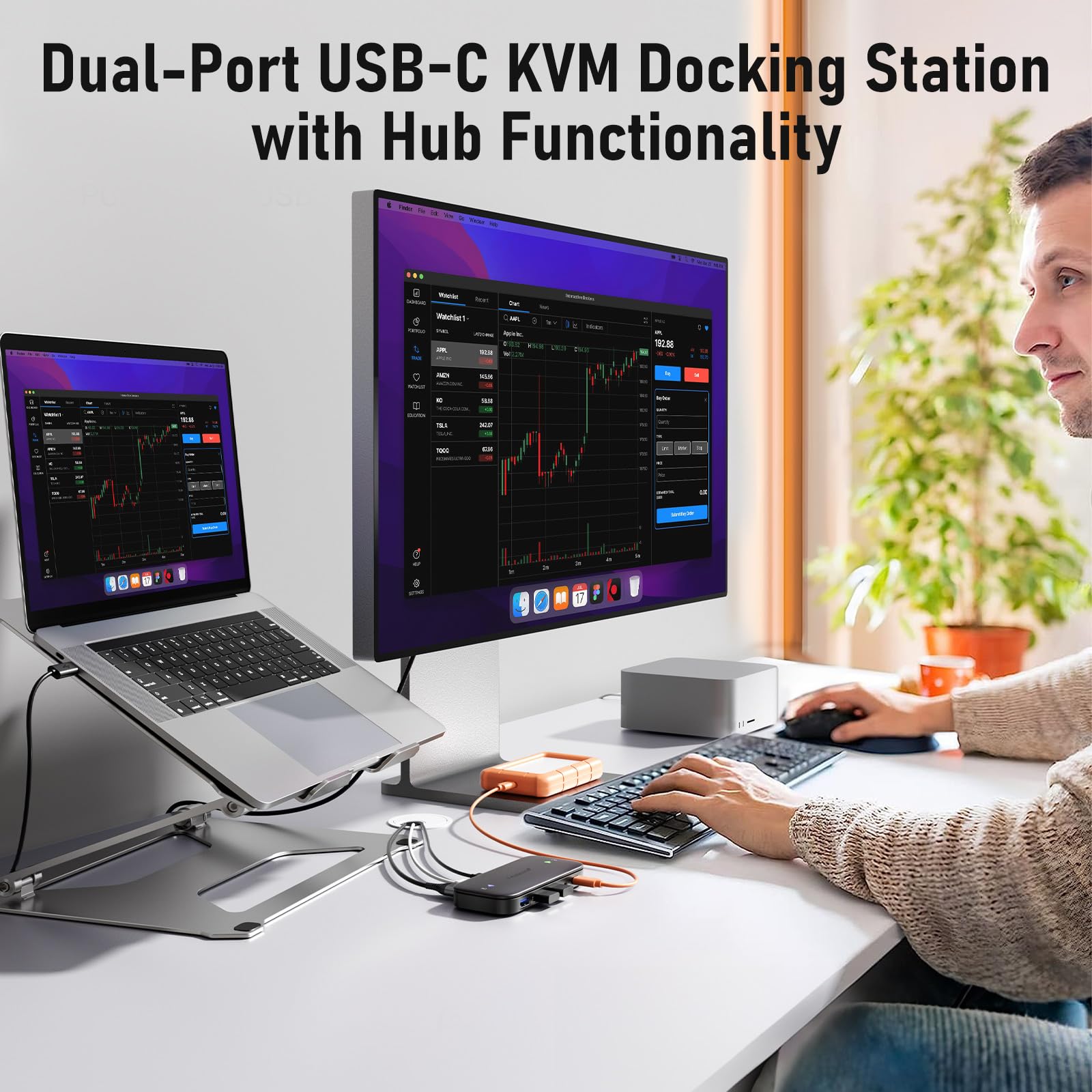 Lemorele Przełącznik KVM USB C z jednym przyciskiem do 2 urządzeń, obsługuje wideo/audio 4K 60 Hz, idealny do stacji roboczych i rozrywki domowej