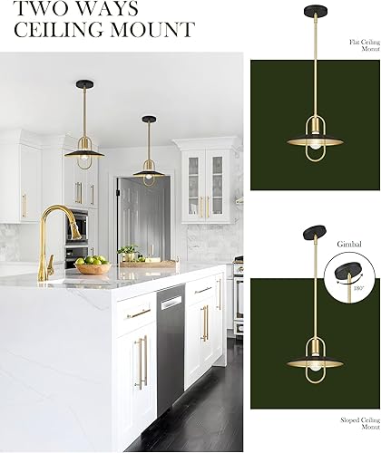 Miniatura 3 de YKLITG DD028-1-BG - Luces colgantes de oro negro para isla de cocina, 10 pulgadas, lámpara colgante de metal moderno e industrial de 10 pulgadas,