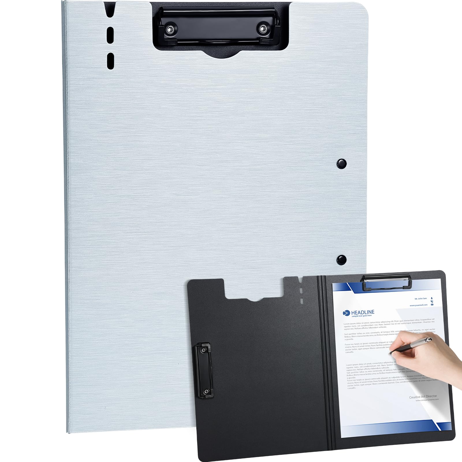 WORPSON Clipboard Folder, with Dual Metal Clips, Embossed-Texture, Folding 360° Rotating, Nursing Clipboard for Letter and A4, Pen Holder (Silver, 1)