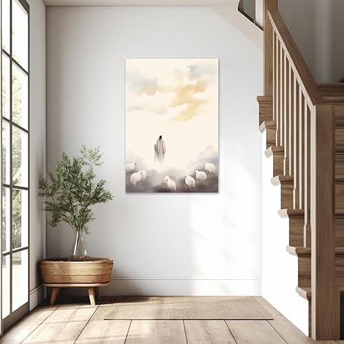 Vista 123 de Arte de pared de Jesús y el niño, póster minimalista bohemio cristiano, lienzo para pared, imagen abstracta de Jesús, arte cristiano religioso Jesús