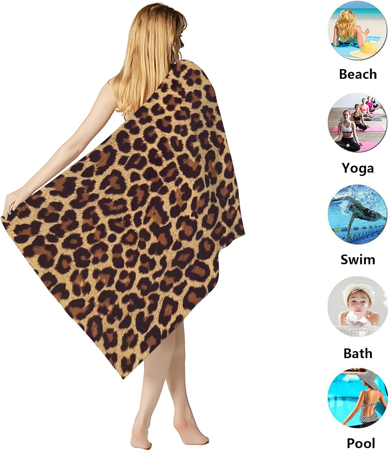 feelacle Cheetah Leopard Print Sand Free Beach Towel Absorbent Bath Towel Large Hand Towels for Swimming Bathroom Spa Pool - Image 5
