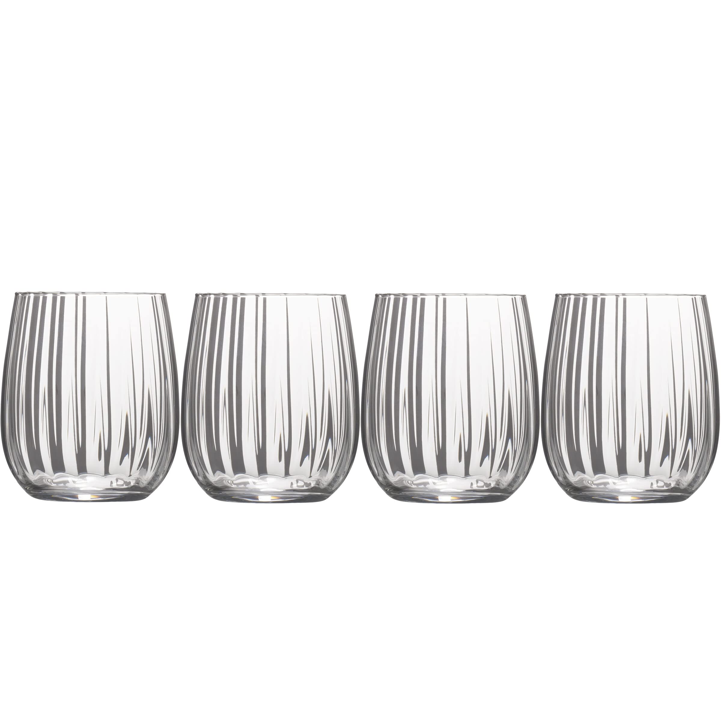 MikasaGail Optic Set of 4 Double Old Fashioned Stemless Glasses, 16-Ounce, Clear