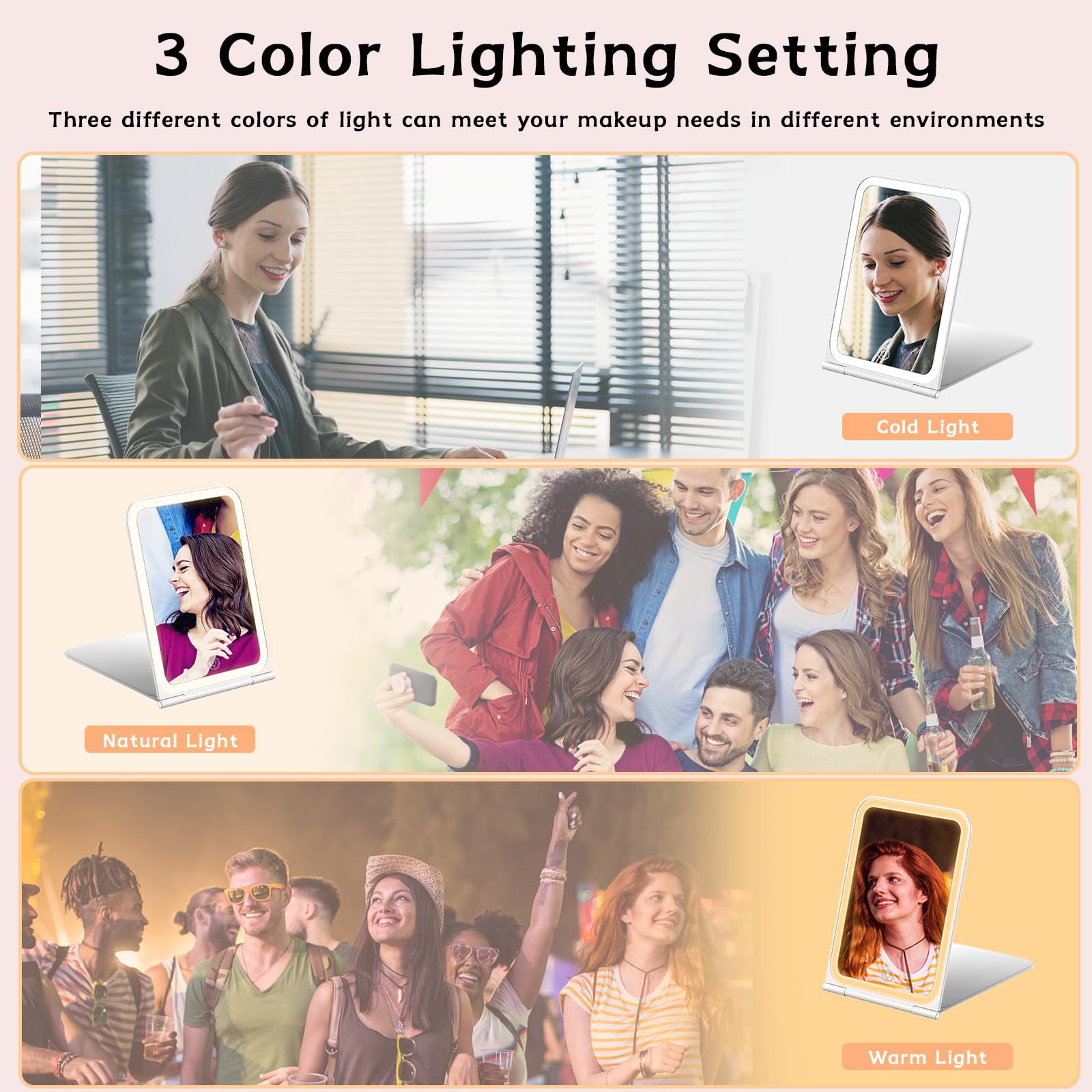 KerMiCi Espejo de maquillaje de viaje con 72 luces LED, espejo de belleza portátil iluminado con espejo de aumento de 10 aumentos