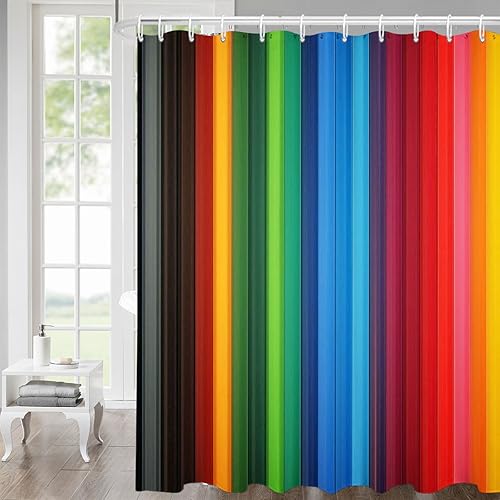 Miniatura 3 de Cortina de ducha de arco iris, lavable para niños, bonita cortina de ducha impermeable de tela de poliéster con 12 ganchos, decoración de baño, 72 x