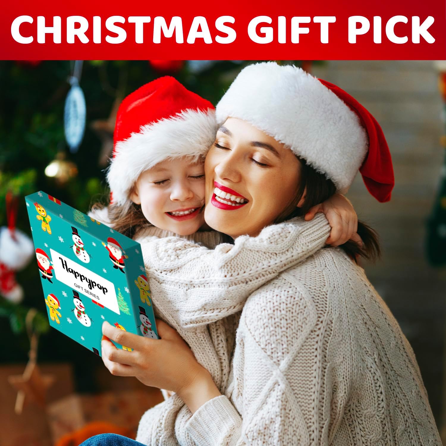 HAPPYPOP Christmas Socks for Kids - Snowman Gingerbread Gnome Deer Gifts, Merry Xmas Cards - Image 2