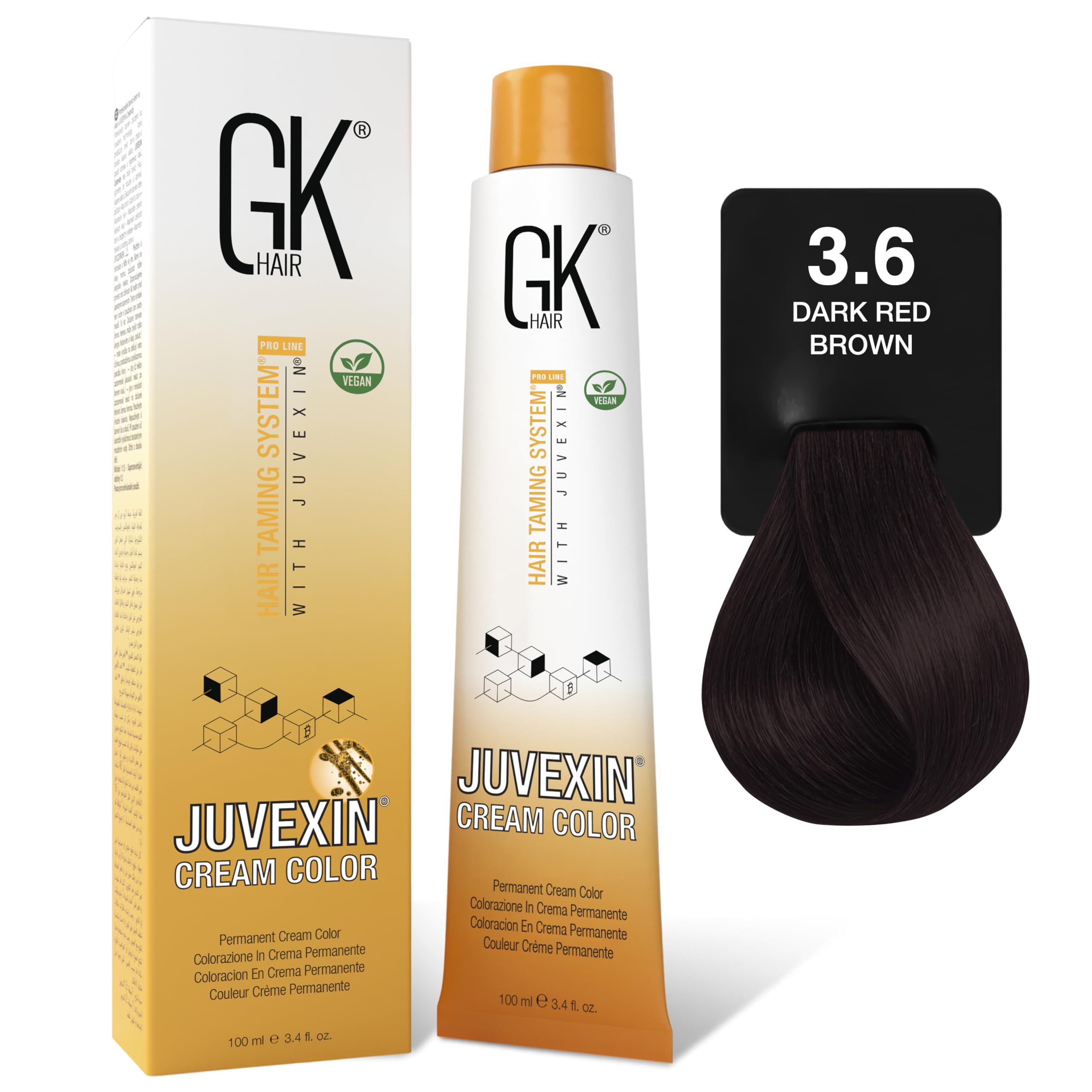 GK Hair Haarfärbemittel Creme Farbe Permanent 3.6 Dunkel Rot Braun, 100 ml
