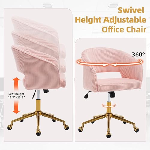 Miniatura 6 de Westice Sillas de escritorio de oficina en casa, moderna silla rodante de pana, silla giratoria de altura ajustable con base dorada, silla