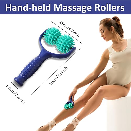 Miniatura 2 de Rodillos de bolas de masaje con pinchos de mano, 2 ruedas, rodillos de bola de masaje manual de silicona con mango, punto de presión, herramienta de