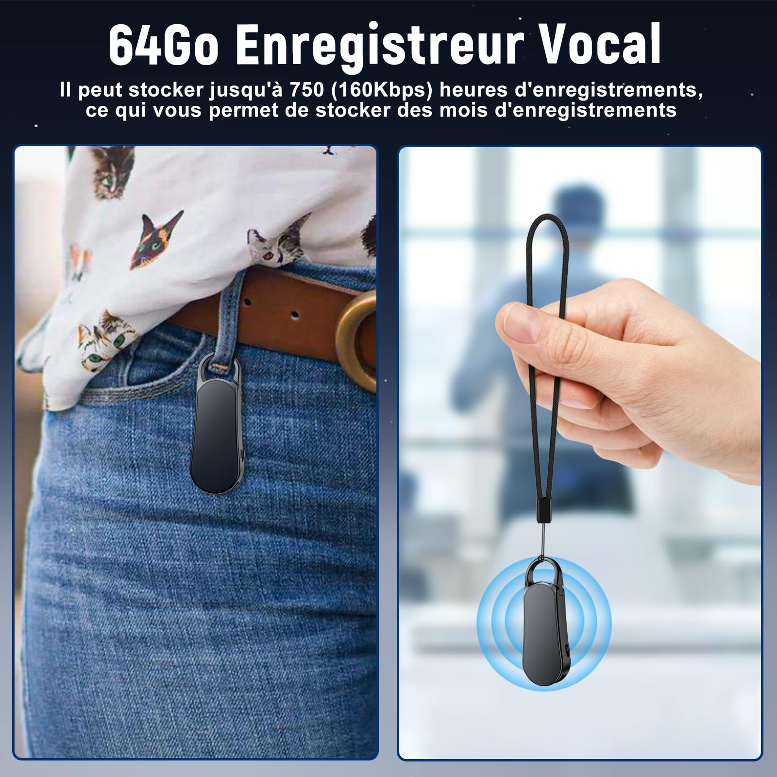 64Go Enregistreur Vocal (Stockage de 910Hrs), Howabo 35Hrs Enregistreur à Activation Vocale avec Type-C, Dictaphone 1536Kbps avec 2159 Réduction de Bruit pour Interview Réunion