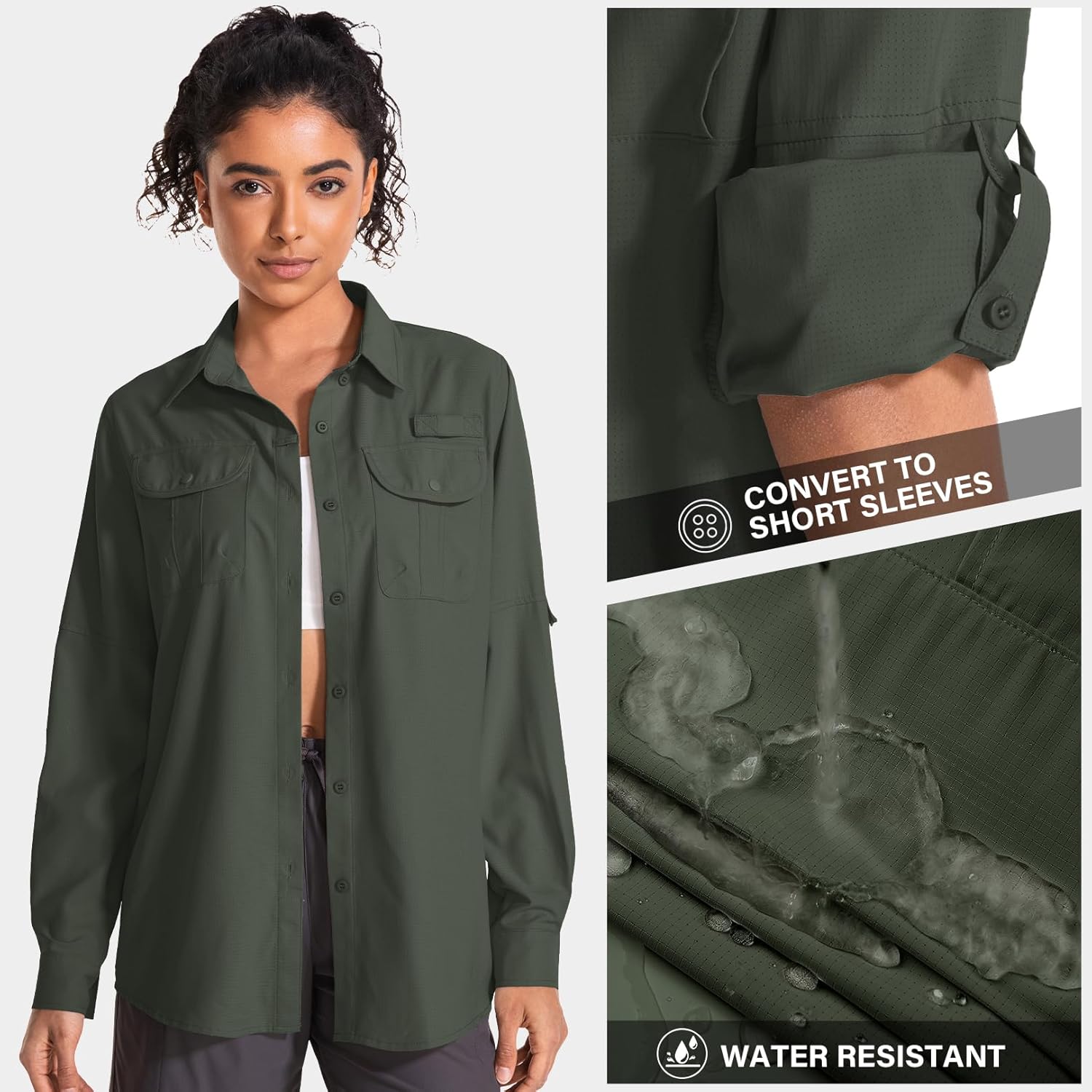 Womens UPF 50 Long Sleeve Sun Shirt Safari Hiking Fishing Quick DIY UV Protection Button Up Travel Shirt for Gardening - Image 4