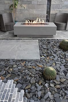 Elementi Granville Fire Table Propane Fire Pit Concrete Outdoor Fireplaces Patio Backyard Heater, 45,000 BTUs LPG Firepit, Light Grey