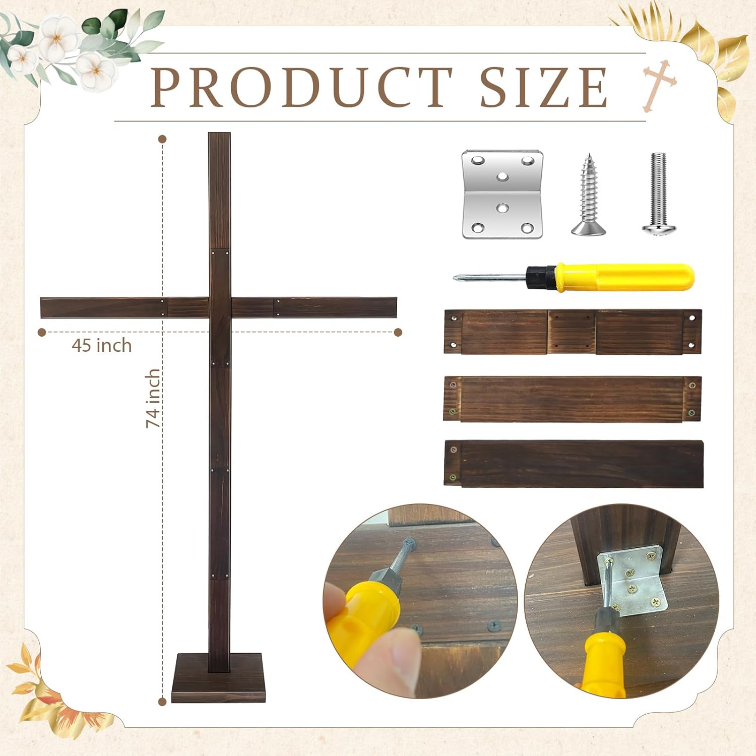yasuwekik 74 Inch Extra Large Wood Cross for Yard Wooden Jesus Christian Wall Cross Stand Church Cross Decor He Is Risen Outdoor Cross for Easter Christmas Wedding Communion Party Decor