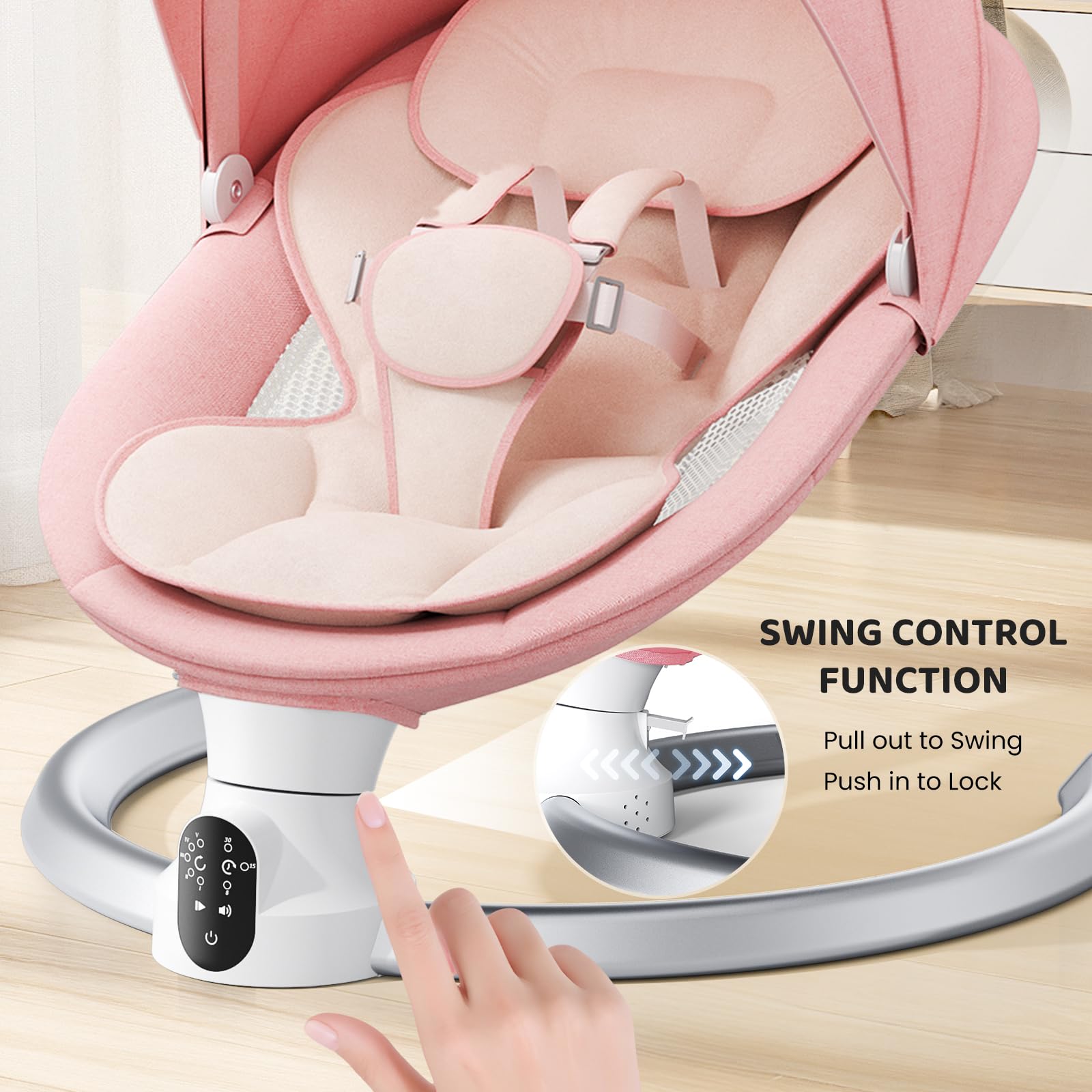 Transat Bébé Electrique – APP & Télécommande Balancelle Bébé Electrique, Balancelle pour Bébe Avec 3 Minuteries, 5 Vitesses de Balançoire, 10 Musiques, Bluetooth Transat Baby (APP Rose)