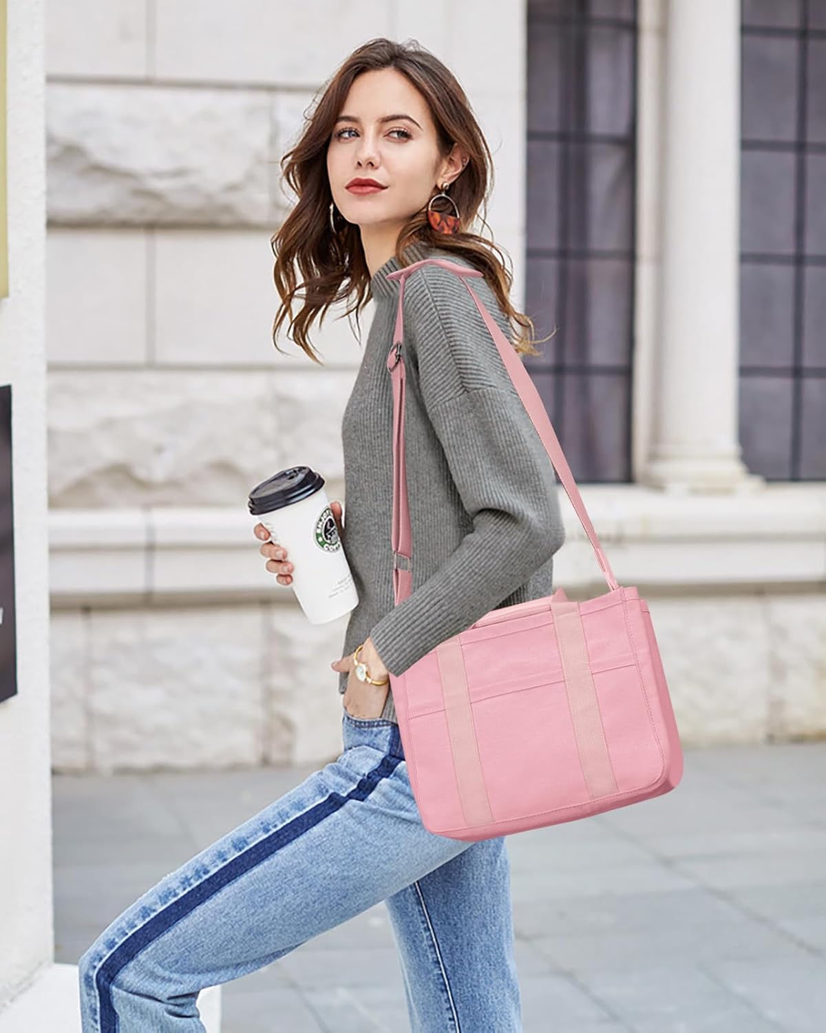 Canvas Tote Bag with Multi-Pocket for Women Large Crossbody Shoulder Handbag Everything Tote Bag with Compartments - Image 2