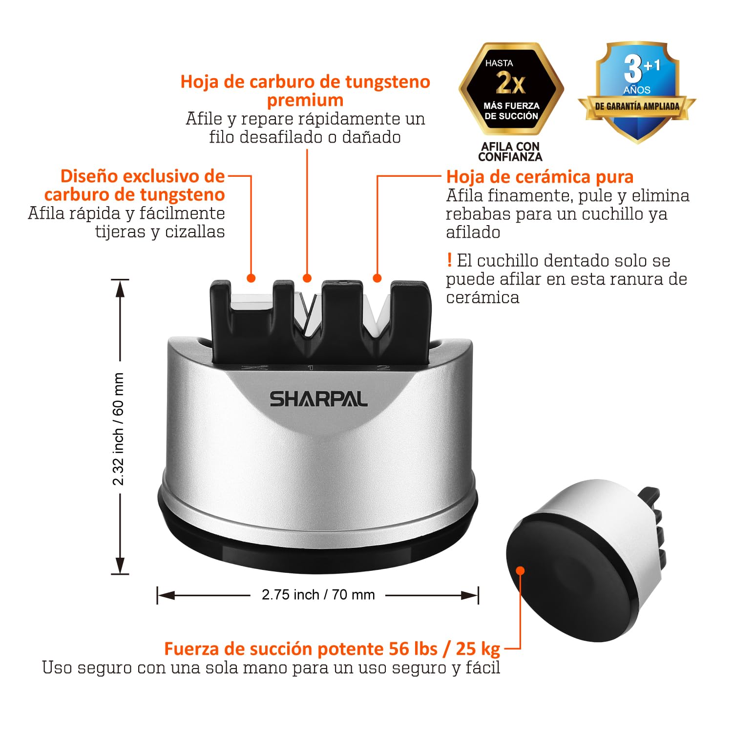 SHARPAL 191H Afilador de cuchillos y tijeras de cocina, afilado para cuchillos con bordes rectos y dentados, herramienta para afilar cuchillos