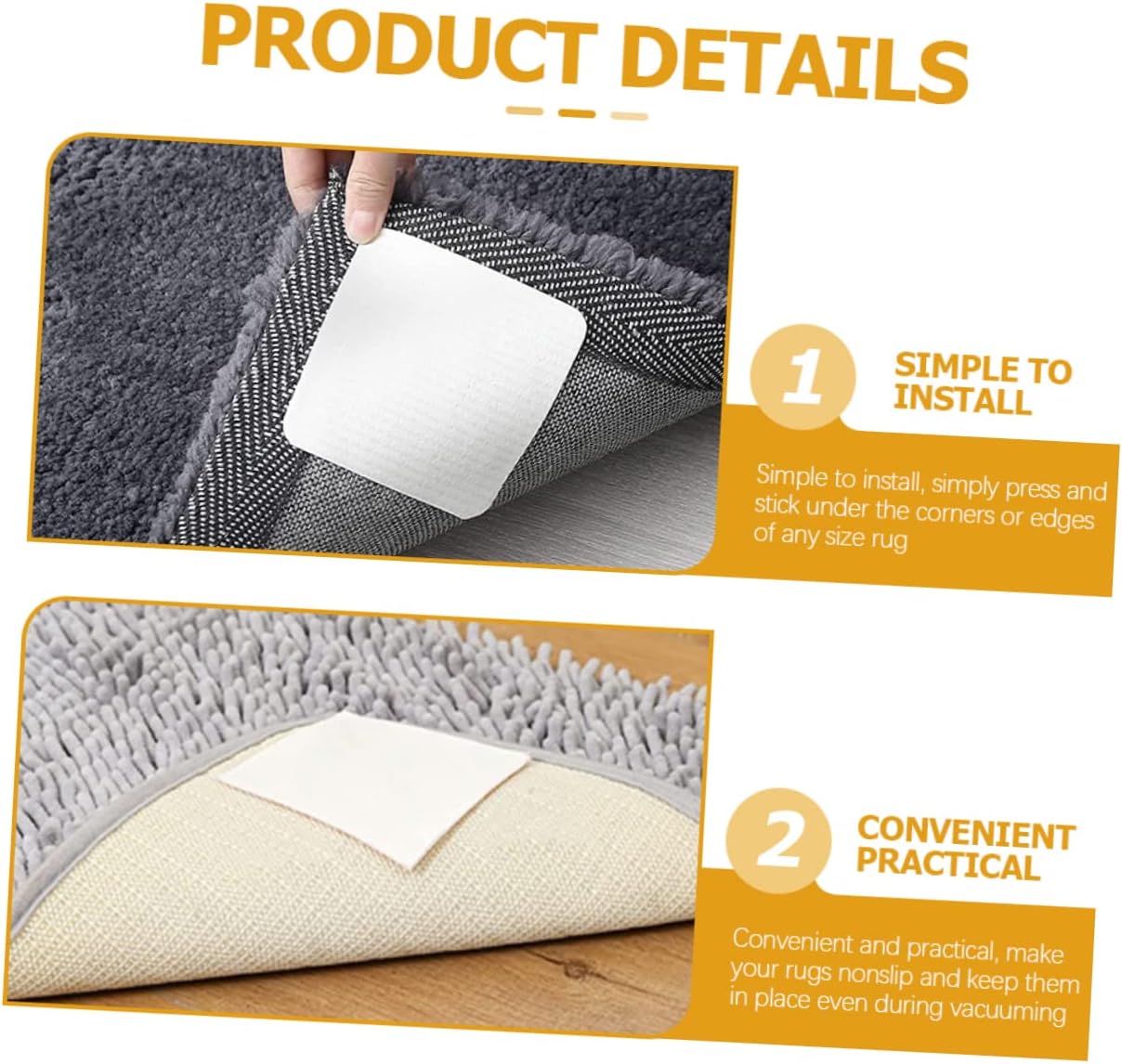 OUNONA 5sets Non Slip Rug Corner Grippers Square Carpet Stoppers for Area Rugs Washable and Reusable Prevents Slips and Curling for Safe Living Spaces 12pcs*5