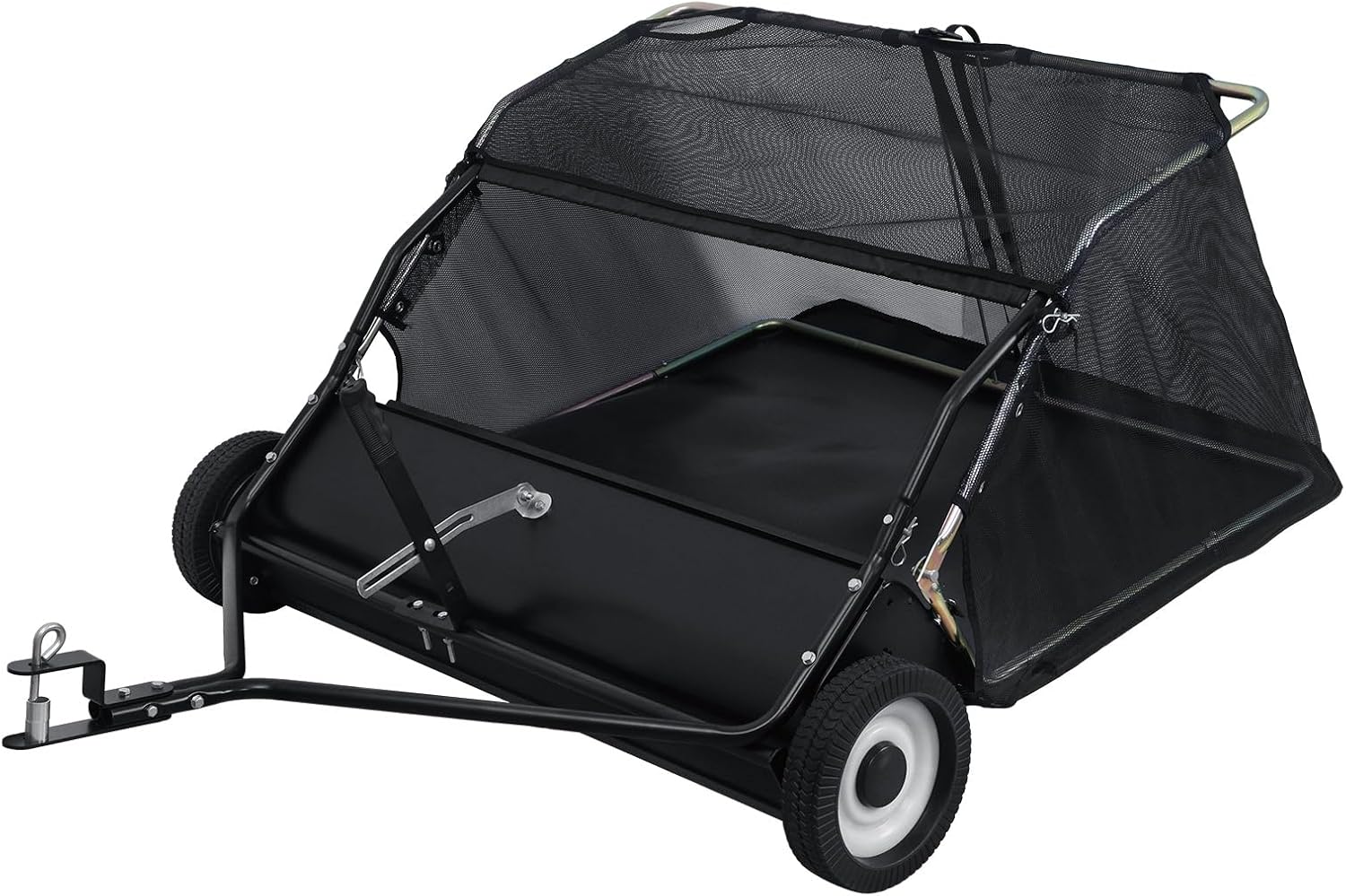 44" Tow-Behind Lawn Sweeper, 25 cu.ft Hopper Bag Capacity; Leaf & Grass Catcher, with Adjustable Sweeping Height, Dumping Rope Design for Picking Up Debris and Grass