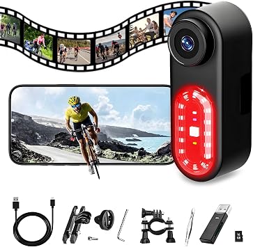 Bike Camera with Tail Light APP Control 1080P 140 Wide Angle Bicycle Rear View Camera Waterproof Handlebar Bicycle Mirror Cam Smart Sensing Bike Tail Light for Mountain Road Bike E-Bikes