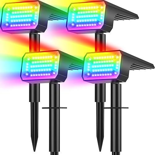 Miniatura 13 de Luces solares de 3 colores para exteriores, impermeables, IP65, para patio, 52 LED, 600 lúmenes, focos solares de paisaje, luces de pared de Blanco
