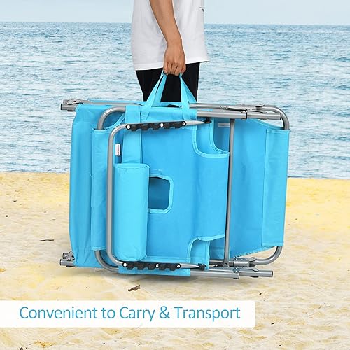 Miniatura 5 de Giantex Chaise lounge de playa, sillón reclinable plegable para patio con agujero de cavidad facial, almohada, ranuras para brazos, bolsa de