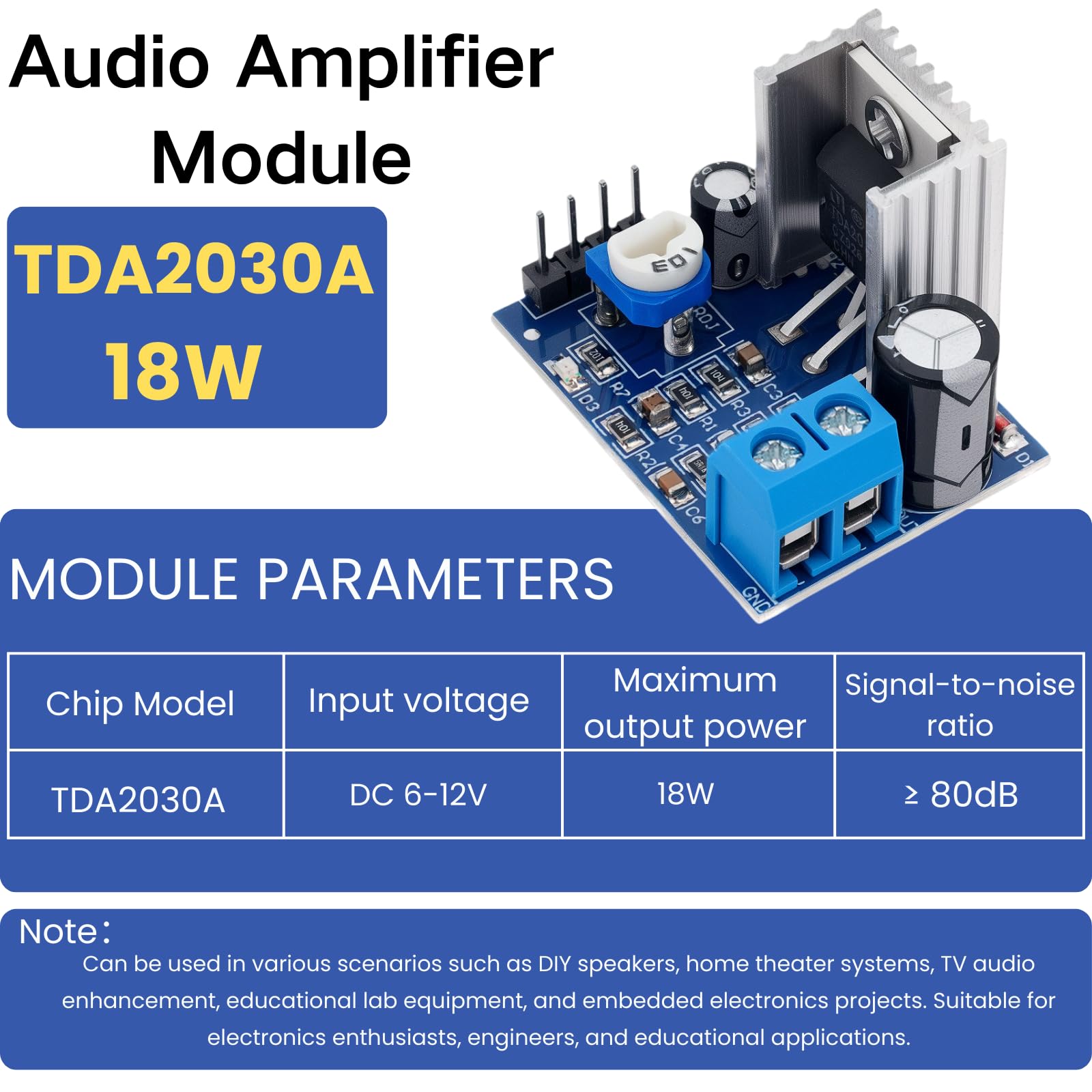 TDA2030A moduł wzmacniacza do audio "zrób to sam" – DC 6-12 V 18 W Mono płytka wzmacniająca, jakość dźwięku Hi-Fi, nadaje się do konwersji głośników, CarAudio, projektów audio DIY (5 sztuk
