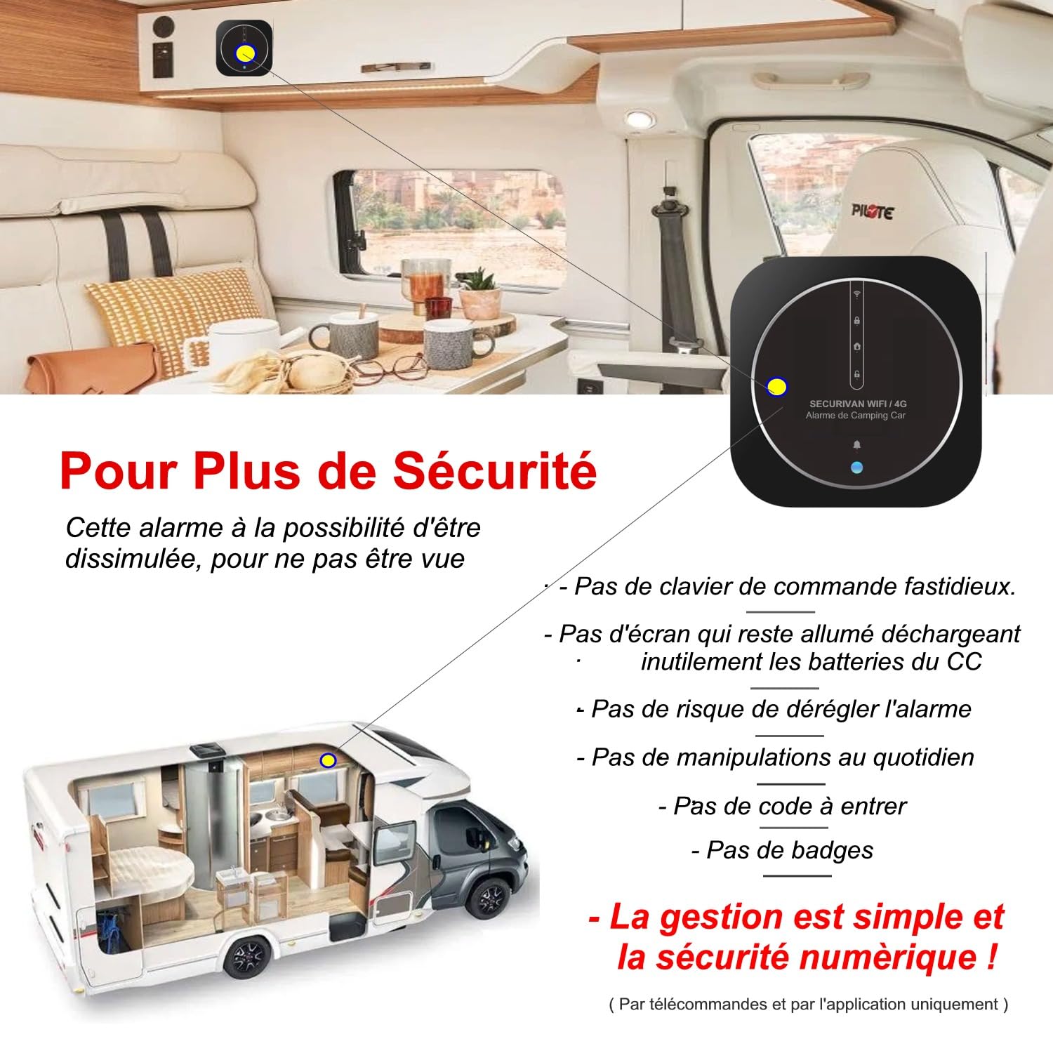 Alarme de Camping Car WIFI 4G Surveillance 24h/24h Caméra Autonome 2 Sirènes