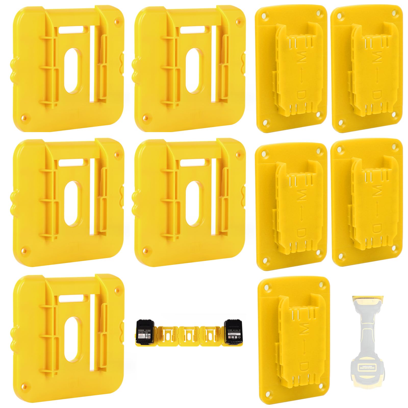 Battery Holder and Tool Holder Compatible with DeWalt 18V 54V Battery & Tools, 5 Pack Wall Mount Battery Dock Holder, 5 Pack Drill Tool Storage Hanger with Screws for Garage Workshop