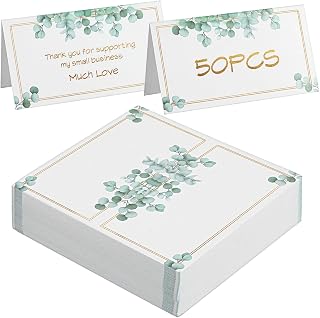 50 Pack Name Place Cards for Table Setting, 4x3.5 Inch Watercolor Food Cards for Buffet Table, Green Leaf Foil-Stamped Border Wedding Seating Chart Card for Banquets Events Menu Dinner Party