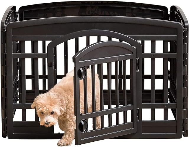 Iris Ohyama, Dog playpen / puppy playpen, door with latch, clips for easy assembly & disassembly, weather-resistent, for dog - Pet Circle CI-604E - Black