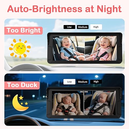 Miniatura 6 de Cámara dual de coche para bebé para 2 niños, pantalla dividida de 6.9 pulgadas, pantalla HD ultraancha con 2 cámaras, visión nocturna IR, fácil
