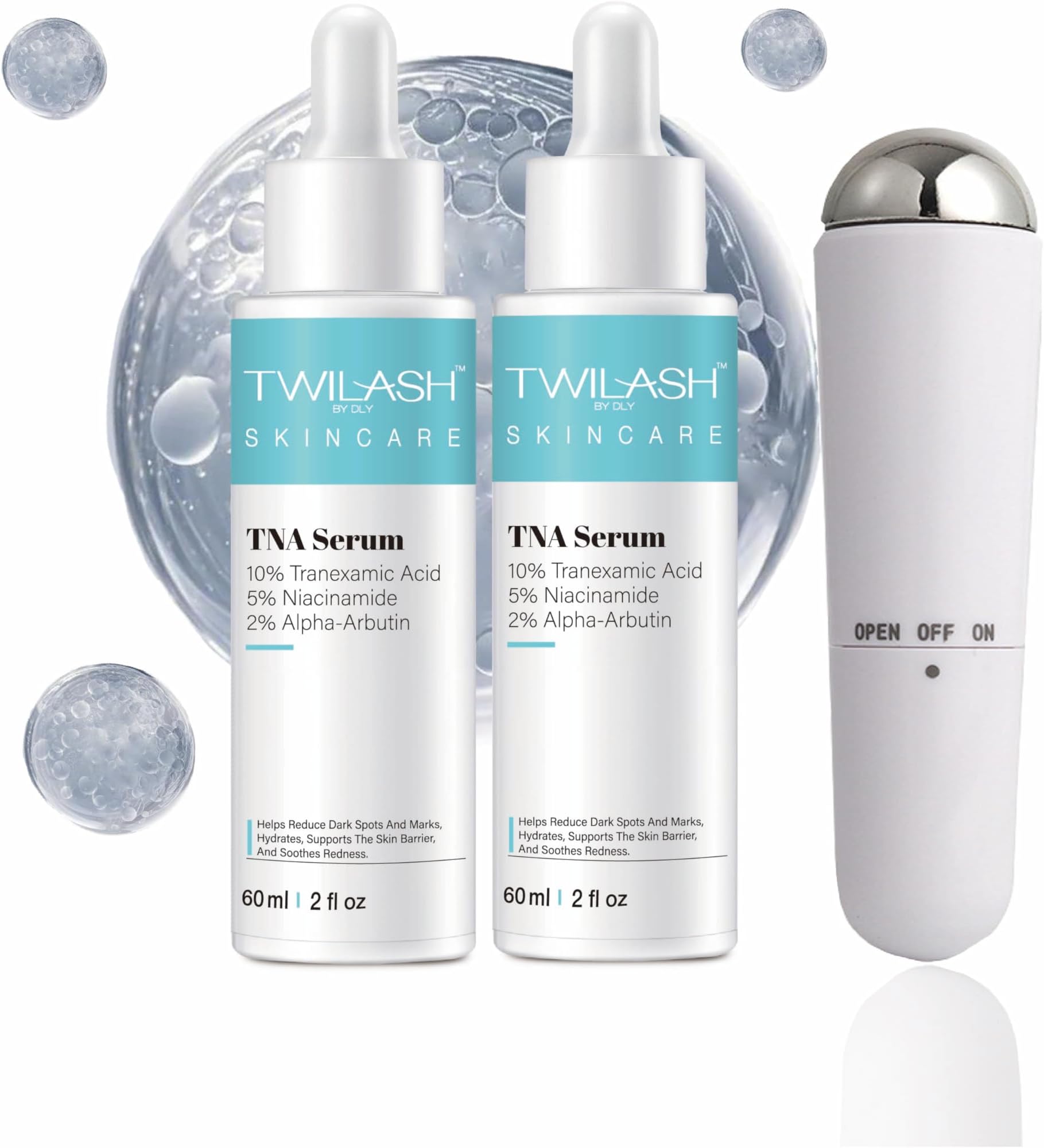TNA Serum 2-Pack (60ml Each) – 10% Tranexamic Acid, 5% Niacinamide & 2% Alpha-Arbutin – Spot-Correcting Hydrating Serum with Facial Massager – Non-Greasy Daily Formula for All Skin Types – 120ml Total