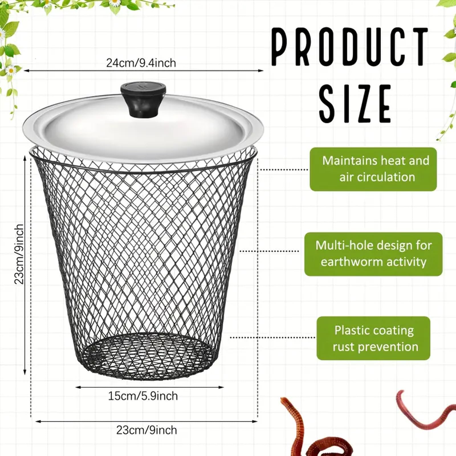 Compostador de gusanos subterráneo con tapa, paquete de 6 cajas de lombrices, sistema de compostaje rápido para residuos de jardín, contenedor de abono al aire libre para jardín, patio, solución de