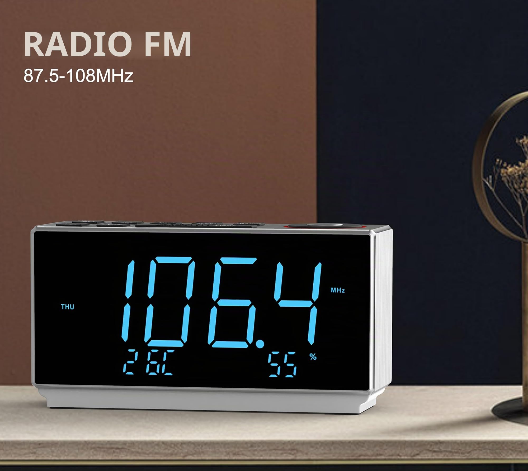 iTOMA Sveglia con radio FM, Ricarica USB, Display LED Blu Ghiaccio da 1,8", Luce Notturna, Doppio Allarme, Snooze, Controllo Dimmer, Orologio Elettronico da Comodino CKS508