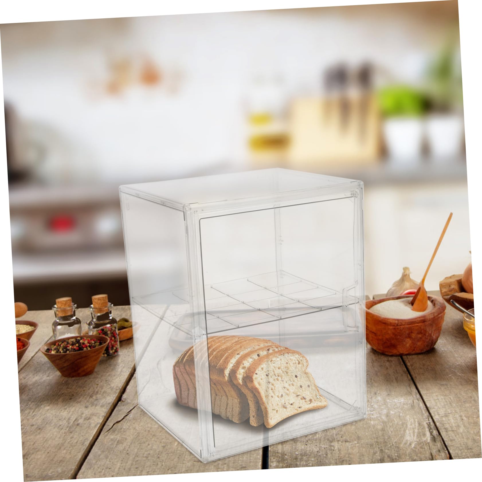 Cabilock Contenedor de Pan Transparente de Doble Capa para Encimera Caja de Almacenamiento de Pan Organizador de Alimentos y Snacks para Cocina y Panaderías