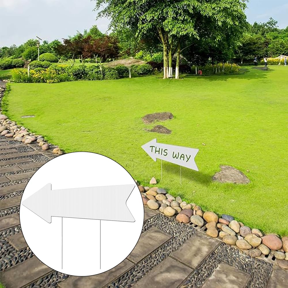 3 cartelli freccia da cortile con paletti, 43,2 cm x 15,2 cm Cartello da prato in plastica ondulata, cartello freccia per feste vuoto per decorazioni per feste, matrimonio, affitto esterno