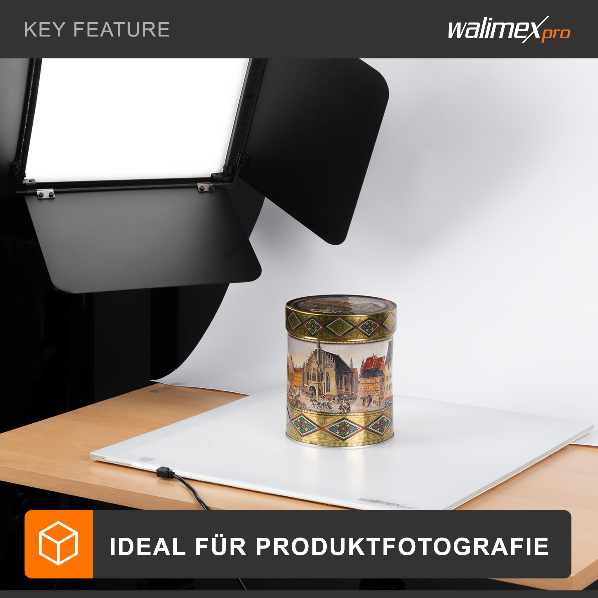 Walimex pro Shining White 380 LED Leuchttisch 15 W, Lightpad 38 x 38 cm, dimmbarer Lichttisch mit 5600 K Farbtemperatur, Zeichenbrett zum Abpausen, Malen, Zeichnen