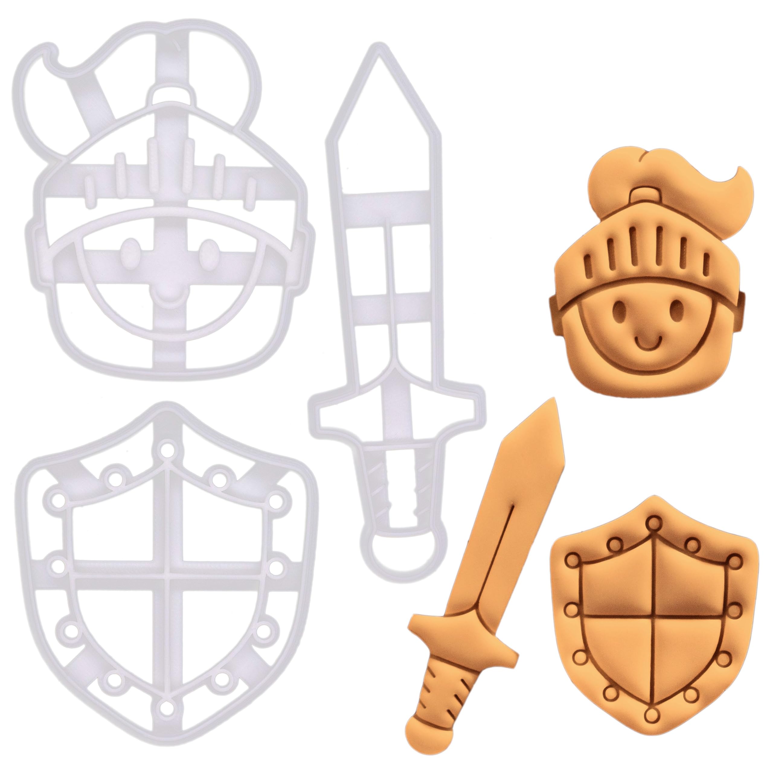BAKERLOGY Set de 3 Emporte-pièce Chevalier Mignon (Motif: Bouclier de Chevalier, Épée de Chevalier, et Visage de Chevalier Mignon)