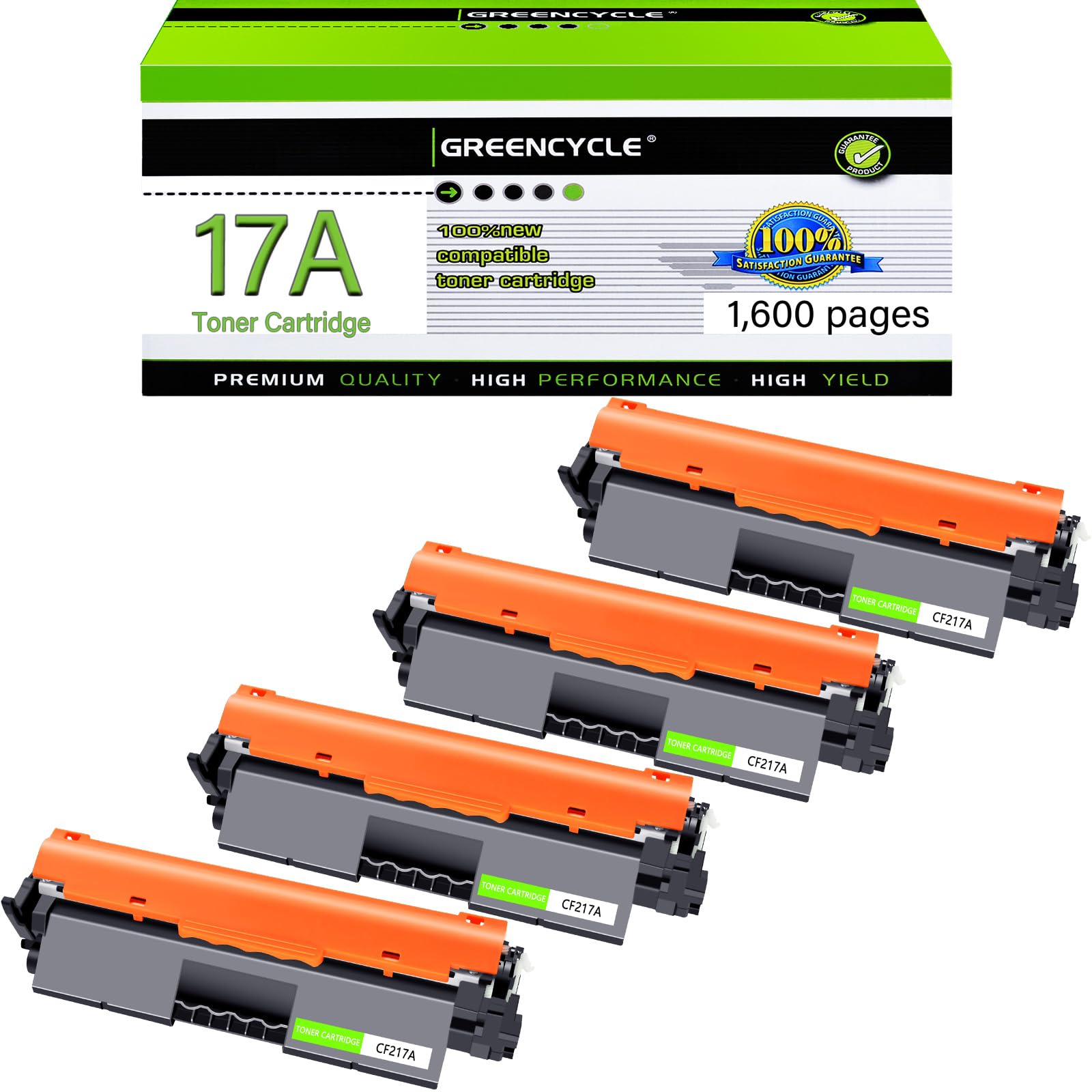 greencycle CF217A Toner Cartridge Replacement Compatible for HP 17A Black Toner Cartridge Laser Jet Pro MFP M130fw M130nw Printer Ink Cartridge (4PCS)