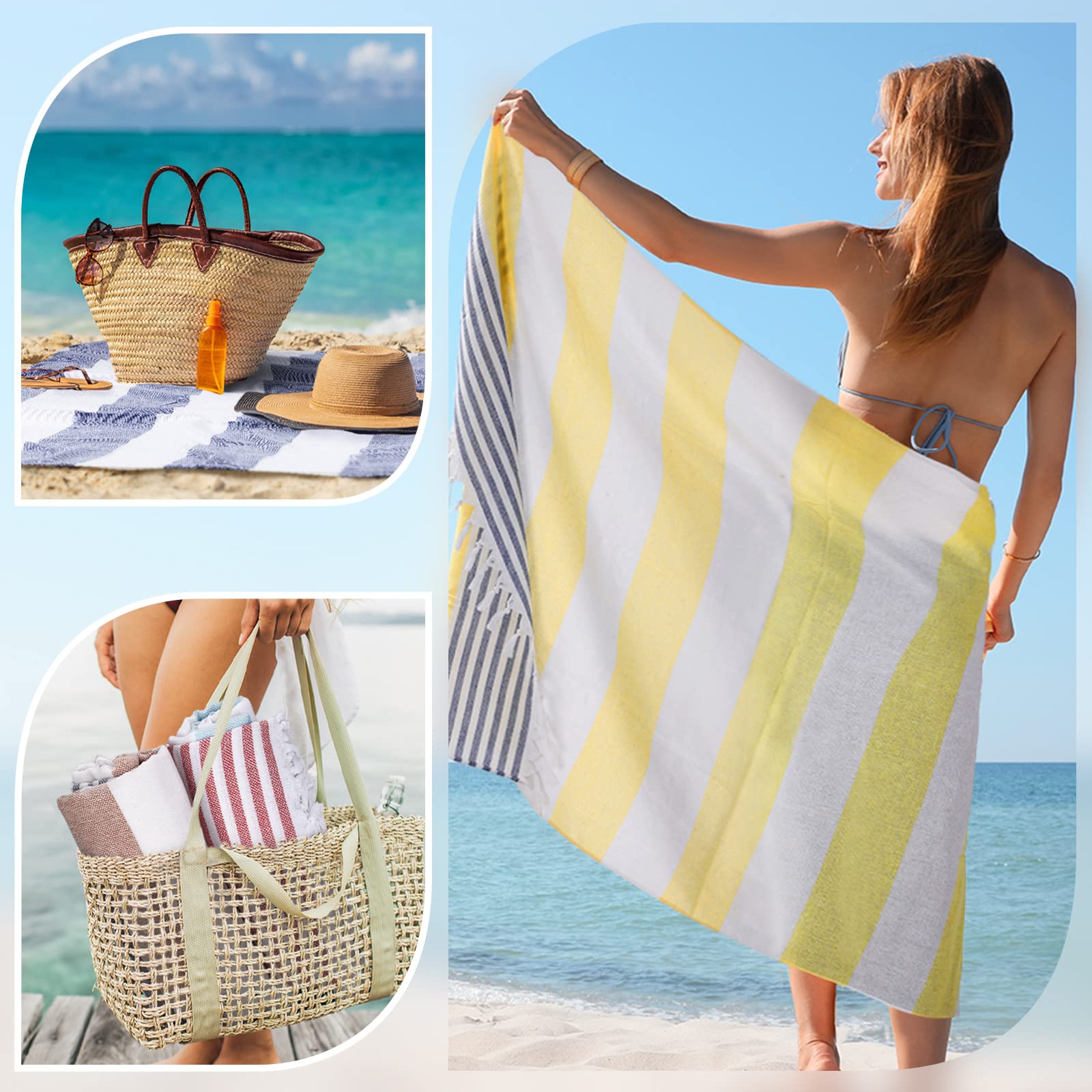 Oversized Turkish Cotton Beach Towel – 40x72 Inches, Absorbent & Quick Dry (Aqua)